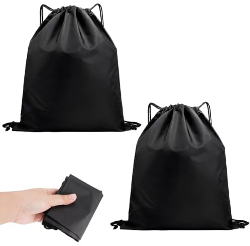 2er-Pack Drawstring Bag Backpack, Faltbare Sporttasche mit Kordelzugbeutel, Turnbeutel Sportbeutel Schwarz mit Kordel, Turnbeutel Kordelzug Rucksack Tasche Wasserdicht für Schwimmen, Camping, Sport