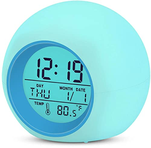 Zonopy Kids Alarm Clock, Digital Clock with 7 Color Night Light, Alarm Clocks for Boys Girls, Battery Operated Snooze Function, Clock for Bedside Bedroom Desk, Great Gift for Kids Student