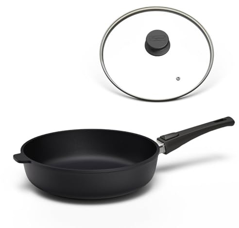 Hoffmann STONIQ Hochrandpfanne, 24 cm, Antihaftbeschichtet, PTFE und PFAS-frei, Induktionsgeeignet, Backofenfest bis 300°C, Pfanne made in Germany, Bratpfanne, Schmorpfanne (mit Deckel, 24 cm)