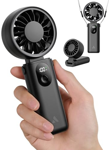 Aecooly Mighty Portable Handheld Fan,20H Max Cooling,3 Flexible Modes | 5 Speeds Wind,Battery Level Display,USB Rechargeable Mini Personal Battery Powered,Gifts for Women,Travel-Black