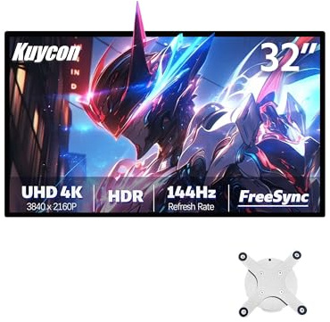 Kuycon Moniteur de Jeu P32K 32 Pouces FHD (3840 x 2160) 4K 144 Hz, 1,07 Milliard de Couleurs, 99% sRGB, 5 ms, HDMI, DP, VESA, Angle de Vision de 178° (Minimalist - Without Stand)