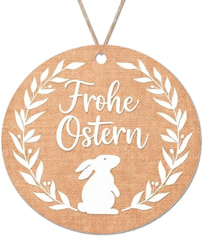 50x Geschenkanhänger Ostern mit 10m Juteschnur - Etiketten zum Beschriften in Jute-Optik - Runde Anhänger Papier für Ostergeschenke - Kraftpapier Design Schilder Frohe Ostern