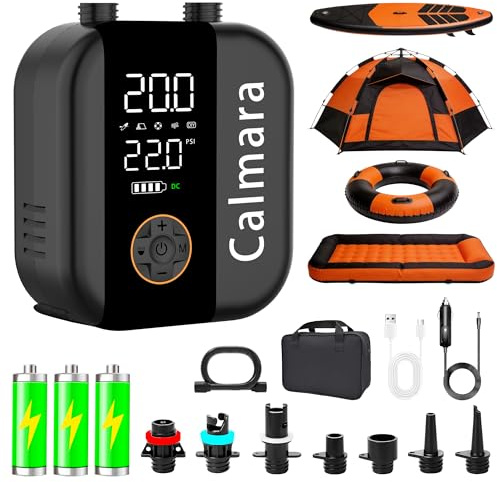 Calmara B1 Electric Paddle Board Pump,Rechargeable 10000mAh Cordless/12V DC 22 PSI High Pressure SUP Pump,Inflation & Deflation,Auto-Off for Stand Up Surfing Kite,Tent,Boat Gift for Men