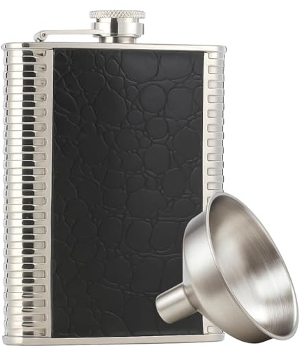 Flachmann Edelstahl Klein, Flachmann 500 Ml Mit Gravur Personalisiert, Flachmann Mit Becher Und Trichter Für Unterwegs, 304 Edelstahl Flachmann Mit Lederoptik