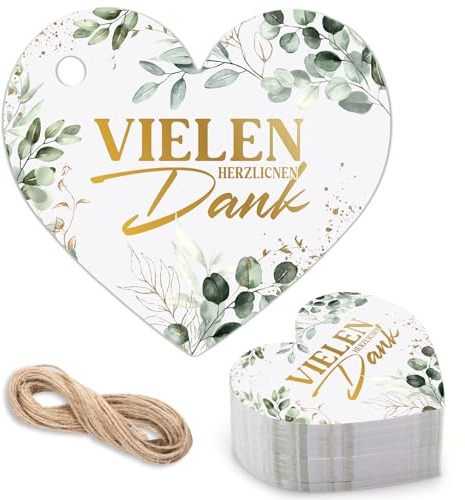 woric 60 Stück Danke Anhänger, Geschenkanhänger zum Beschriften | Geschenkanhänger Danke Eukalyptus-Design mit Kordel Gastgeschenke Hochzeit Taufe Abschiedsgeschenk