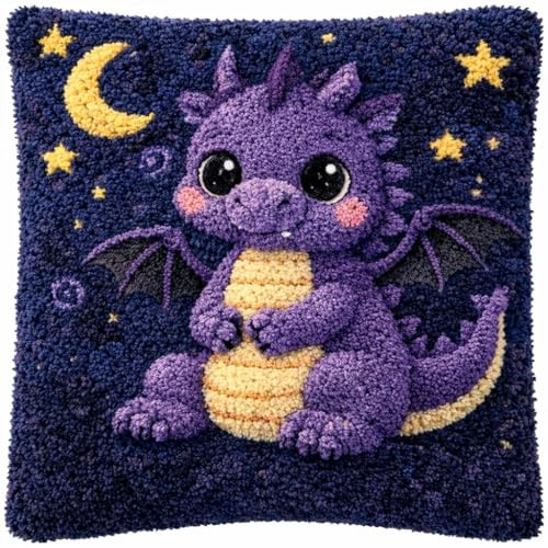 YOOTOM Drake knutkrok kuddar kit för barn, gör-det-själv knytmatta att göra själv knytset örngott matta broderiset, latch hook kit 43 x 43 cm