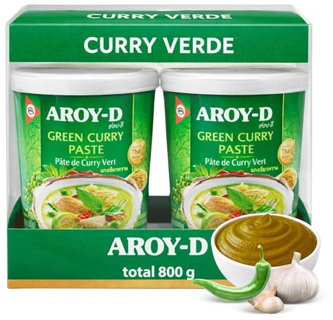 Curry Verde 30% en pasta, Curry Aroy-D, Pasta curry de Tailandia, Elaborado con chiles verdes, hierba de limón, ajo, galanga, lima kaffir y especias, Contiene 2 unidades de 400 gr