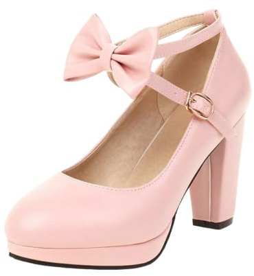 Vhersily 2026 Mujer Punta Redonda Stylish Novia Tacón Chunky Pump con Correa de Tobillo Correas Planas Dirndl Zapatos de Novia Cerrados con Plataforma Mary Jane Elegante Correa de Tobillo