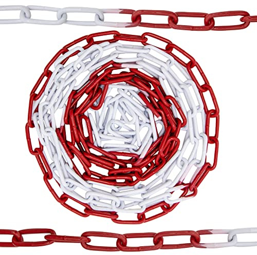 Cadena de barrera de dos colores rojo-blanco. Advertencia cadena de eslabones de 5 mm cadena de seguridad de construcción cadena de seguridad de metal. (15 metro)