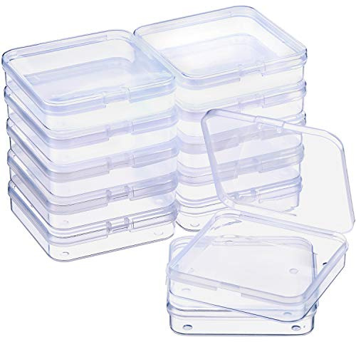 SATINIOR 12 Pack Small Clear Plastic Bead Storage Boxes, 2.75x2.75x0.67