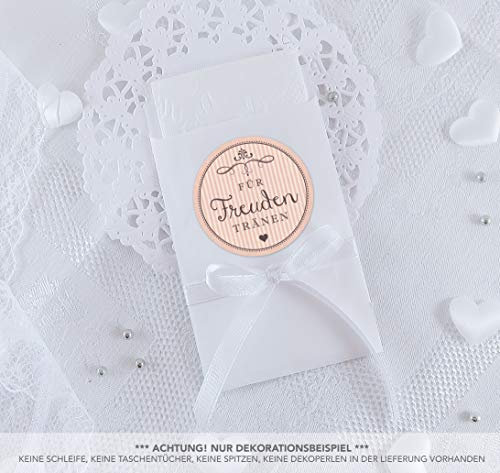 SET GROß: 48 Freudentränen Sticker + 48 weiße Flachbeutel - 63 x 93 mm für Freudentränen Taschentuch Verpackungen • Aufkleber APRICOT RETRO VINTAGE • 4cm rund matt