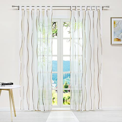 ESLIR Gardinen mit Schlaufen Vorhänge Gardinenschals Voile Sand 140x225 | Transparent, Fensterschal, 1 Stück, Schlaufenschal, Fenstergardinen, Wohnzimmer, Fenster innen, Wellen Muster, modern