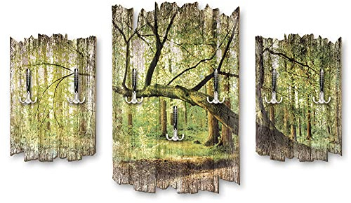 Kreative Feder 3-teilige Designer Wandgarderobe Gebogener Baum - Flurgarderobe Wandpaneele Größe 95x60cm aus MDF (Gebogener Baum)