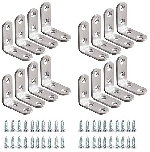 Eckwinkel,20 Stück Edelstahl Eckwinkel L-förmige rechtwinklige Klammer 90 Grad Winkel Klammer mit 80 Stück Schrauben 40 * 40mm