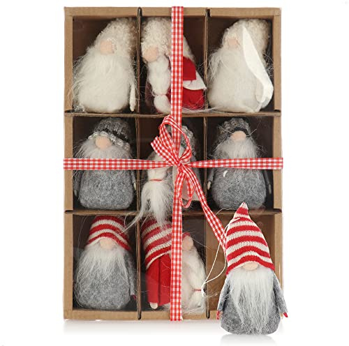 COM-FOUR® 9 Colgantes de Papá Noel para el árbol de Navidad, encantadores Colgantes de Figuras de árboles de Navidad como Adornos para árboles o Etiquetas de Regalo