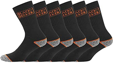 BLACK+DECKER Calze Lavoro Uomo, Calzini Uomo ultra confortevoli e resistenti, set di 6, Nero, Taglie 43/46