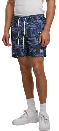 Urban Classics Herren Swim Shorts – Schnelltrocknende Badehose mit Innenslip und Taschen für Strand Pool Urlaub und sportliche Aktivitäten,Navy Bandana AOP,4XL