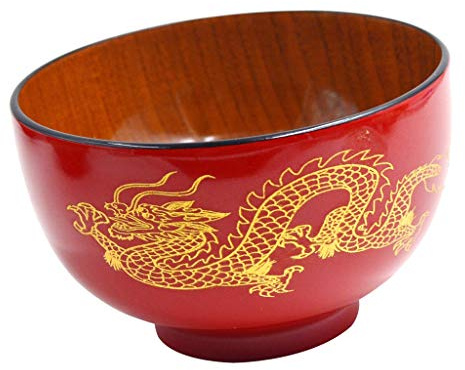 Bol de service en bois à motif dragon/phénix fait à la main - Style japonais créatif - Pour la cuisine - Rouge + dragon, 11 x 7 cm