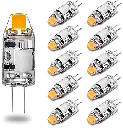 2W G4 LED Leuchtmittel 12V AC/DC, G4 LED Glühbirnen Ersatz für 20W Halogenlampen, Warmweiß 2700K 500LM, 360° Abstrahlwinkel, Kein Flackern, Nicht Dimmbar 10er Pack