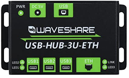 Waveshare Industrial Grade Multifunctional USB HUB Extending 3X USB Ports + 100M Ethernet Port Suitable for Industrial/Office Environments Requiring Higher Level Device Without Power Supply
