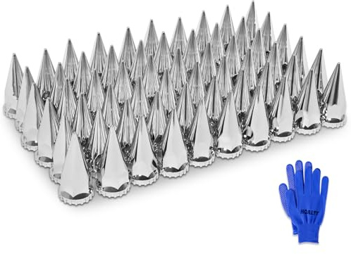 HQALTY 60Pcs Lug Nut Covers 33mm Spike Nut Covers ABS Chrome Plastic Anti-Rust Thread-on Pointed Nut Cover Caps for Semi Truck