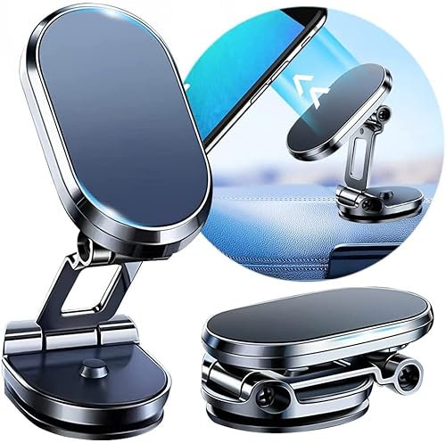 Timpou Alloy Folding Magnetic Car Phone Holder, 720° Rotatable Universal Cell Phone Mount with 8 Strong Magnets