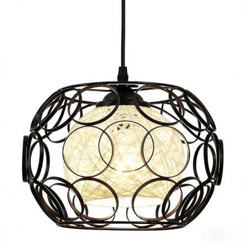 WOWEWA Pendelleuchte aus Metall,Schwarz Hängelampe Vintage E27 Retro Küche Industrial Hängeleuchte Metall Pendellampe für Esszimmer Wohnzimmer Arbeitszimmer Büro Restaurant