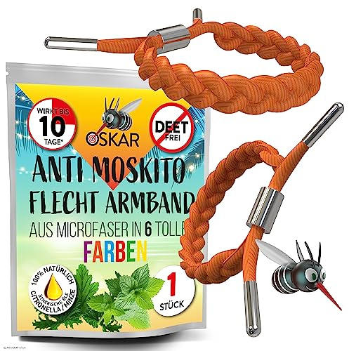 OSKAR - Stylisches Mückenschutz Armband Erwachsene, 1er Pack zur Mückenabwehr - Orange, geflochten - Anti Mücken Schutz, extrem effektiv & Wiederverwendbar | Mückenarmband für Camping & Festival