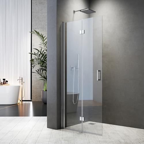Walk-in faltbar 70x195cm Duschabtrennung 180°Schwingtür Falttür Duschwand 6mm ESG Nano Easy-clean Glas,Montage auf Duschewanne oder Fliese,Duschwanne Nicht Enthalten