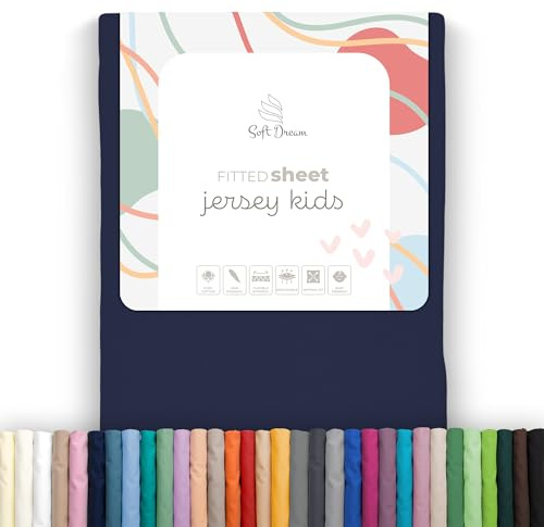 Soft Dream Sábana Bajera Ajustable Jersey 80 x 180 + 20 cm, Azul Marino | Algodón jersey peinado I suave, transpirable y con goma perimetral