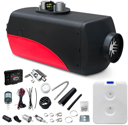 KIASTER 5KW / 8KW 12V Diesel Heater Air Parking Heater Diesel Night Heater With LCD Display & Remote Control & Fuel Tank for Car Trucks Boat Trailer RV Caravan Campervans (Red+Black, 8KW)