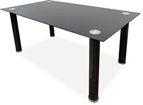 Homey - Mesa de Cristal de Comedor o Cocina con Patas Negras Modelo Döme, Práctica y Funcional. Medidas: 140 cm (Largo) x 80 cm (Ancho) x 74 cm (Alto)