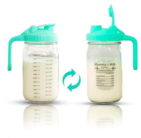 Pichet maternel pour lait maternel - Récipient de stockage en verre étanche de 950 ml avec couvercle rabattable - Poignée à bec verseur - Récipient pour réfrigérateur
