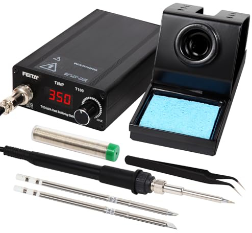 FEITA T12 Soldering Iron Station Kit for Electronics With 3 Tips, Wire & Stand, ESD Curved Tweezer & Extras - Machine With Boost, Auto Sleep & Shutdown Mode