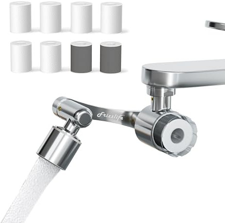 Frizzlife Splash-Proof Sink Faucet Extender with Filter, Certified Reduce 99% Chlorine, 1080° Rotating Tap Aerator, 2 Modes Spray Attachment for Kitchen/Bathroom/Toddlers, 8pcs Replacement Filter