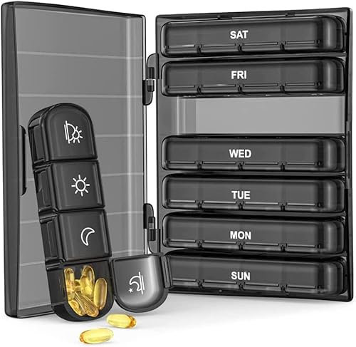 Organizzatore settimanale di pillole, Settimanale Francese Mattina e Sera 7 Giorni 14 Scomparti Rotondo Multicolore Portatile Settimanale Grande for Capsule, Olio di Pesce, Vitamine (Color : 28 Grids