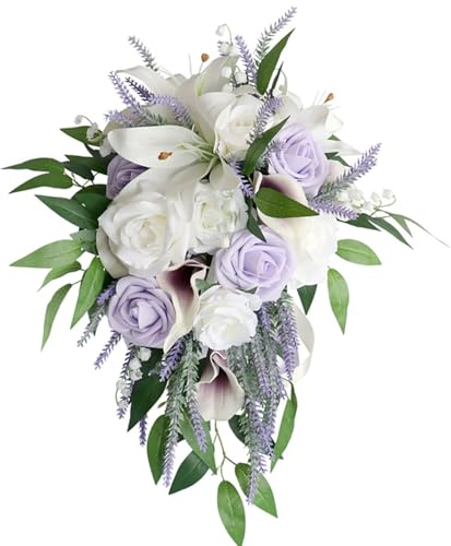 Fouriding Hochzeit Blumenstrauß für Braut,Wasser Tropfen Wasserfall Brautstrauß künstliche Blumen halten Blumen für Zeremonie Jahrestag Hochzeit Dekoration (Calla Lilie)