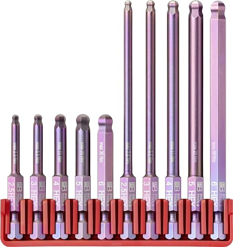 PB Swiss Tools Bit Set lange Kugelkopf-Innensechskant 2.5-6 mm, E6.714 CN | 100% Swiss Made | Plasmabeschichtung | farbcodiert nach Schraubenart | für professionelles Schrauben in Industrie & Handwerk