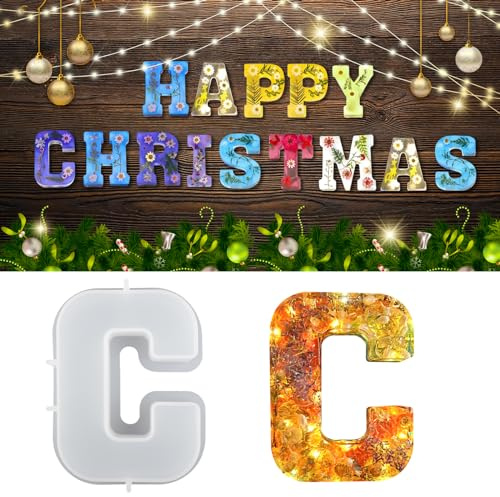 wikimo Silikonform Buchstaben Groß, 18 cm/7 inch Epoxidharz Formen für 3D-Alphabet, Silikonform GießForm für Geburtstag Hochzeit Party Weihnachten Kunst Basteln Ornamente（C）