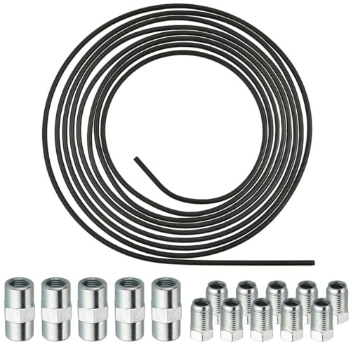 MOCNT 4,75mm Tuyau de Frein en Cuivre de Voiture 3/16 Tuyau de Frein PVF Revêtement Kit Conduite de Frein Auto Tube Tuyau de Carburant Frein 7,62 Mètre, 5 Connecteurs, 10 Raccords