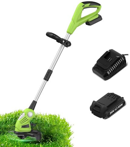 Cordless Grass Trimmer, 20V Lawn Mower, Lightweight Grass Trimmer, 26 cm Cutting Width, with 1-Hour Fast-Charging Battery and Charger