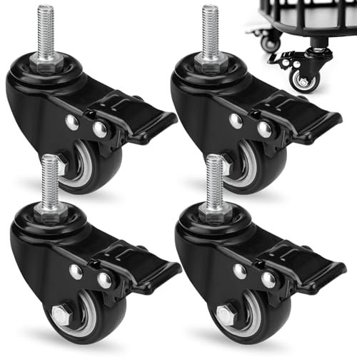 4 Pezzi M8 X 25 mm Ruota Girevole con Perno Filettato, 50 mm Ruote Per Carrello Carichi Pesanti, Ruote Girevoli Con Freno, Ruote Piroettanti Di 360 Gradi, Capacità Di Carico Per Ruota 70 Kg Per Mobili