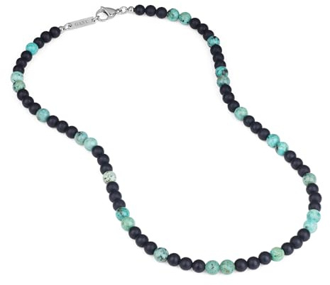 GAVU Herren Halskette mit matten Onyx und Naturstein Perlen Glückskette für Männer