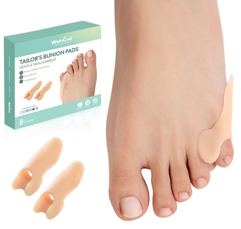 Welnove Zehentrenner - 8 Stück Pinky Zehenschutz, Bunion-Cushion mit Separator für Damen und Herren, Gel-Zehenspreizer zur Linderung von Fußschmerzen, Beige (Shield-Spacer)