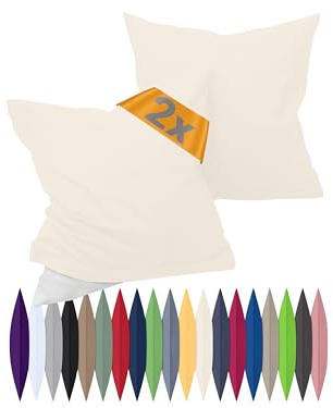 npluseins 2er-Pack Renforcé-Kissenbezüge Dekokissen, 40 x 40 cm, Natur | Öko-Tex Standard 100, hautsympathisch, temperaturausgleichend, atmungsaktiv, strapazierfähig, pflegeleicht