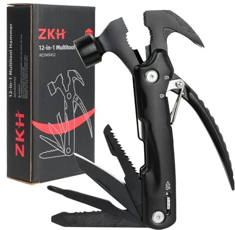 ZKH Regalo Uomo, 12 in 1 Multiuso Gadget Utili, Martello Multiutensile,campeggio Accessori Utili, Festa Del Papa Idee Regalo Natale Uomo Per Caccia, Giardinaggio, Escursionismo