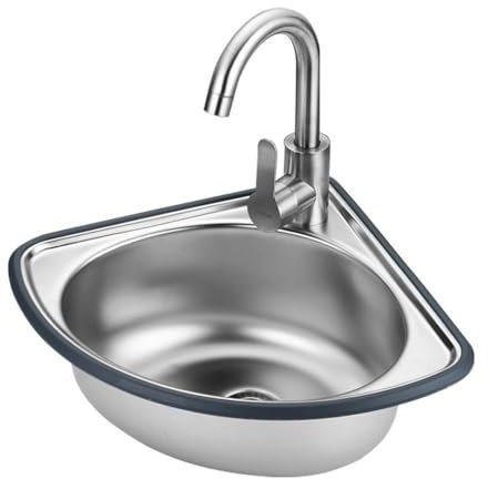 Mini Lavabo 34x34x15 cm Lavandino da Parete in Acciaio Inox ad Angolo Lavello da Bar Cucina Bagno WC Piccolo con Scolapiatti e Rubinetto