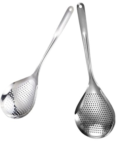 SHOWERORO 2pcs Stainless Steel Strainer Spoon for Pasta Slotted Spoon for Fried Food Kitchen Colander for Rice Sieves and Strainers