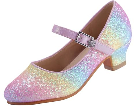 EIGHT KM Zapatos de Tacón Alto para Niñas Mary Jane Princesa Fiesta Boda Bombas EKM7015 Brillo Brillante Arcoiris de Cristal Talla 25