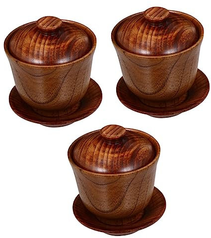 PRETYZOOM 3 Juegos taza vasos de te tea set kit te set de te kit de te vasos antiguos tazón de té retro de empresa tetera de cerámica cuenco para preparar té de madera Brown